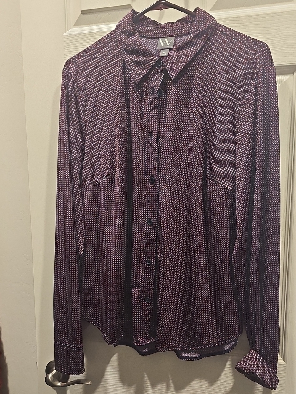 Womens Long-Sleeve Button-Up Shirt in Wine, Navy, And White